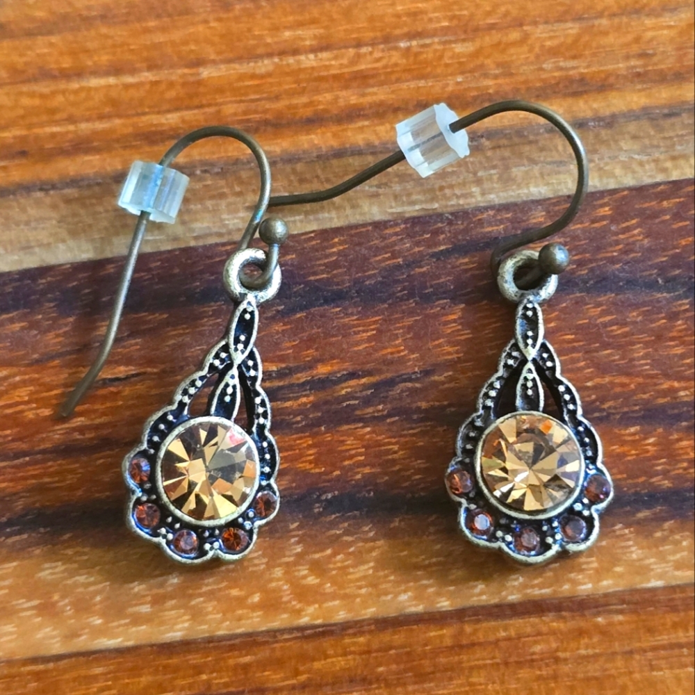 Brass tone rhinestone earrings